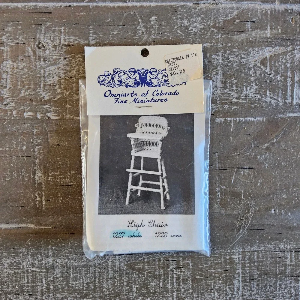Vintage Omniarts of Colorado High Chair Miniature 1227 White Woven Dollhouse